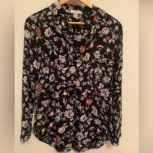 Loft Long Sleeve Pleated Neck Blouse